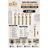Brati Hand Tools Açık Ağız Kancalı Çelik Dübel M10 Boks Torbası Avize İçin Gömlekli Açık Ağız Kanca 5 Adet