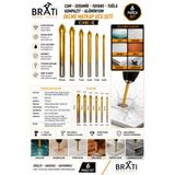 BRATİ HAND TOOLS Cam Seramik Fayans Tuğla Kompazit Alüminyum Delme Matkap Ucu Seti Elmas Uç 6 Parça 4mm - 10 mm