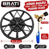 BRATİ HAND TOOLS Döner Başlıklı Künefe Kadayıf Balık Börek Pişirme Ocağı Tüp Üstü 39X39 cm Çakmak ve Tüp Başlıklı Set - LPG - Kahverengi