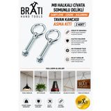 BRATİ HAND TOOLS M8 Halkalı Metal Civata Somunlu Delikli Sabitleme Çekme Kaldırma Tavan Kancası Asma Kiti 2 Adet