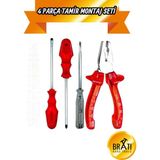 BRATİ HAND TOOLS Pense Kontrol Kalemi Düz Yıldız Tornavida 4 Lü Set Tamir Montaj Seti