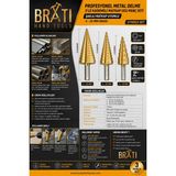 BRATİ HAND TOOLS Profesyonel Metal Delme 3’lü Kademeli Matkap Ucu Panç Seti – Şarjlı Matkap Uyumlu 4-32 Arası
