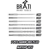 BRATİ HAND TOOLS Sds Plus Kırıcı Delici Hilti Duvar ve Beton Delme Matkap Ucu Seti 7 Parça 160MM Boy 6MM-12MM