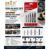 BRATİ HAND TOOLS Ters Kılavuz Seti 6 Parça Ağır Hizmet Kırılmış Vida Civata Sökme Aparatı Ağır Tip