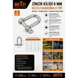 Brati Hand Tools Zincir Kilidi 6 Mm Kilitli Karabina U Tipi Mapa Kilit Salıncak Askısı Ek Bağlantı Parça Aparat 5 Ad