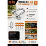 Brati Hand Tools Zincir Kilidi 8 Mm Kilitli Karabina U Tipi Mapa Kilit Salıncak Askısı Ek Bağlantı Parça Aparat 5 Ad