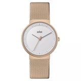 Braun Bayan 3 İbreli Analog Kuvars Saat, Beyaz Kadran Ve Pembe Altın Milanese Örgü Kayış, 33 Mm Pembe Altın Kasa, Model Bn0031rgmhl.