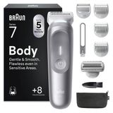 Braun Bodygroomer Series 7, erkek kablosuz vücut tıraş makinesi, BG7555, gri - özel bölge ve vücut için düzeltici, 100 dakikalık vücut kılı düzeltici. pil, su geçirmez, 8 aksesuar ve kutu içerir