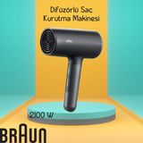 Braun Difüzörlü Başlığı Kurutma Başlığı Saç Kurutma Makinesi Güçkü Htdc Motor 2100 W Güç Çıkarılabilir Hava Filtresi - Mat Siyah
