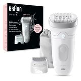 Braun Epilatör Silk-épil 7, Tüy Alma Cihazı, Kadın Tıraş Makinesi ve Düzeltici, Islak ve Kuru, Geniş Başlık, Tıraş Makinesi Başlığı ve Düzeltici Tarak Dahil, SE7-041, Gümüş