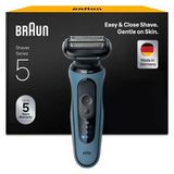 Braun Erkek Elektrikli Tıraş Makinesi Serisi 5, 52-A1000s, Mavi - Kablosuz Elektrikli Tıraş Makinesi, 50 Dk. Pil, Su Geçirmez, Almanya'da Üretilmiştir, Koruyucu Kapak Ve Temizleme Fırçası Dahildir