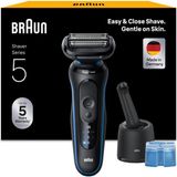 Braun Erkek Elektrikli Tıraş Makinesi Serisi 5, 52-B7000CC, Mavi - Kablosuz Elektrikli Tıraş Makinesi, 50 Dk. Pil, Su Geçirmez, Almanya'da Üretilmiştir, Dahil. 4'ü 1 Arada Smartcare Merkezi
