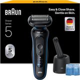 Braun Erkek Elektrikli Tıraş Makinesi Serisi 5, 52-B7000CC, Mavi - Kablosuz Elektrikli Tıraş Makinesi, 50 Dk. Pil, Su Geçirmez, Almanya'da Üretilmiştir, Dahil. 4'ü 1 Arada Smartcare Merkezi