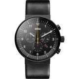 Braun Erkek Prestige Kronograf Tarih Analog Kuvars Saat, Siyah Kadran ve Deri Kayış, 43 mm Siyah Paslanmaz Çelik Kasa, Model BN0095BKG. - Siyah