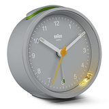 Braun Erteleme ve ışıklı klasik analog çalar saat, sessiz kuvars hareketi, Crescendo bip alarmı, gri model, BC12G.