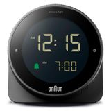Braun Ertelenmiş dijital çalar saat, negatif LCD ekran, hızlı zaman ayarı için döner çerçeve, Crescendo bip alarmı, siyah model, BC24B modeli.