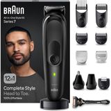 Braun Hepsi Bir Arada 7, 12'si 1 Arada Çoklu Bakım, Sakal Kesme Makinesi, Burun Kılı Kesme Makinesi, Yüz, Baş ve Vücut Için Saç Kesme Makinesi 100 Dak. Pil,su Geçirmez, MGK7460, Siyah