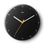 Braun Klasik analog duvar saati sessiz kuvars mekanizması, iyi okunabilir, 23 cm çap, siyah model, BC26B.