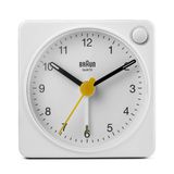 Braun Klasik analog seyahat çalar saati, erteleme fonksiyonlu ve ışıklı, kompakt boyut, sessiz kuvars saat mekanizması, Crescendo alarmı, beyaz model BC02XW, Beyaz, Ölçü Birimi, Manşet