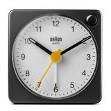 Braun Klasik analog seyahat çalar saati, erteleme fonksiyonlu ve ışıklı, kompakt boyut, sessiz kuvars saat mekanizması, Crescendo alarmı, siyah-beyaz model BC02XBW