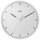 Braun Klasik büyük analog duvar saati sessiz saat mekanizması, kolay okunan kadran, 30 cm çap, beyaz model BC17W.