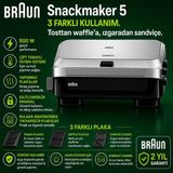Braun Kompakt Gümüş Tost Makinesi, 800 W Güçlü Performans, Pratik Plaka Kullanımı, Kolay Temizlenen Yüzey ve Günlük Atıştırmalık Hazırlığı Için Çok Yönlü Tasarım