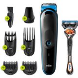 Braun MGK5245 7'si 1 Arada Erkek Bakım Kiti, Siyah - Mavi, Gillette Hediye