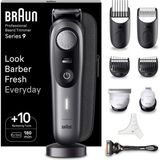 Braun Sakal Düzeltici Serisi 9, Erkek Elektrikli Sakal Düzeltici ve 10 Berber Aleti, Ultra Keskin Problade Bıçak, 180 Dakika Pil Ömrü, Kablosuz Sakal Tıraş Makinesi, 40 Boy, Su Geçirmez, BT9420, Gri