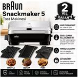 Braun Sandviç, Waffle Ve Izgara Için Çok Yönlü Gümüş Tost Makinesi, Çıkarılabilir Plaka Setleri Ve Yapışmaz Yüzeyiyle Günlük Mutfak Ku