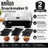 Braun Sandviç, Waffle ve Izgara Için Çok Yönlü Gümüş Tost Makinesi, Çıkarılabilir Plaka Setleri ve Yapışmaz Yüzeyiyle Günlük Mutfak Kullanımına Pratik Çözüm