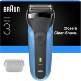 Braun Series 3 Elektrikli Tıraş Makinesi Mavi Renk, 3 Başlık ile Islak ve Kuru Kullanım İçin