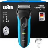 Braun Series 3+ Erkek Elektrikli Tıraş Makinesi, 3 Esnek Bıçak, Tıraş Makinesi, Verimli Microcomb Merkezi Düzeltici, Hassas Düzeltici, Erkekler Için Islak ve Kuru Tıraş Makinesi, 3040SI, Mavi