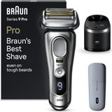 Braun Series 9 Pro Premium Elektrikli Tıraş Makinesi, 4+1 Tıraş Başlığıyla, Erkek Elektrikli Tıraş Makinesi, Prolift Düzeltici, Powercase, 5'i 1 Arada Temizleme Istasyonu, Slak ve Kuru, 9497CC, Gümüş