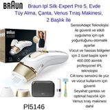 Braun Silk Expert Pro 5 400.000 Atımlı Yeni Nesil Kablolu Lazer Epilasyon Cihazı + FS1000 Mini Tüy Alıcı - Beyaz - Altın