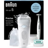 Braun Silk-Épil 5 Kadın Epilatörü, Uzun Süreli Epilasyon Için Tüy Çıkarıcı, Kadın Tıraş Makinesi, Su Geçirmez - Bikini Düzeltici, Tıraş Aparatı ve Düzeltici Aparatı Dahil - 5-251, Beyaz/gri