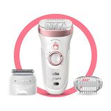 Braun Silk-épil 9 epilatör, kadın/epilatör, uzun süreli epilasyon için, tıraş makinesi başlığı, vücut için düzeltici ve masaj, çanta, 9 – 730, beyaz/pembe altın