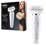 Braun Silk-Épil 9 Flex, Esnek Başlıklı Kadın Epilatörü / Tüy Dökücü, Kablosuz Epilasyon, 40 Cımbızlı Geniş Başlık, 9-001, Beyaz/Altın