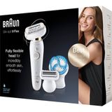Braun Silk-Épil 9 Flex Kadın Epilatörü / Tüy Çıkarıcı, Tıraş Aparatı ve Derin Soyma Fırçası Dahil, Tüyleri Daha Kolay Almak Için Esnek Başlık, 9010, Beyaz/altın