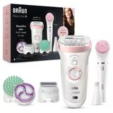 Braun Silk-Épil 9 Güzellik Seti, Kadın Epilatörü / Tüy Çıkarıcı, Facespa Sakal Çıkarıcı, Tıraş Makinesi İçin Aparatlar, Peeling, Yüz/Vücut Temizliği, Çanta, 9-995, Beyaz/Flamingo