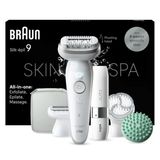 Braun Silk-Épil 9 Skinspa Kadın Epilatörü, Hepsi Bir Arada Set, Uzun Süreli Tüy Alma Için Tüy Çıkarıcı, Bayan Tıraş Makinesi, Su Geçirmez - Dahil. Facespa Yüz Tüy Giderici - 9-381, Beyaz/gümüş