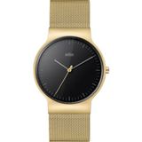 Braun Slim Erkek Analog Quartz Saat, 3 Ibreli, Siyah Kadran ve Altın Milanese Kayış, 38 mm Altın Kasa, Model BN0211BKGDMHG. - Siyah
