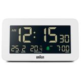 Braun Tarih, ay ve sıcaklık göstergeli dijital çalar saat, negatif LCD ekran, hızlı set, Crescendo bip alarmı, beyaz model, BC10W.