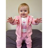 Brava Baby Kız Bebek Ponponlu Kapüşonlu 3’lü Takım – Pamuklu Fermuarlı Hırka Zıbın Pantolon Pembe - 3 Ay
