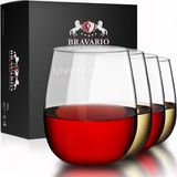 Bravario Kırılmaz Stemless Plastik Şarap Kadehleri | Tekrar Kullanılabilir | Kırılmaz %100 Tritan Plastik | Bulaşık makinesinde yıkanabilir | BPA içermez | İç ve Dış Mekan için Harika | 453 ml, 4'lü Set