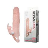 BRAVE MAN Uzatmalı Klitoris ve G-Spot Uyarıcı Titreşimli 2 in 1 Silikon Penis Kılıfı - Ten Rengi