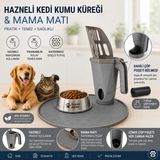 Brave Paws Hazneli Kedi Kumu Küreği + Silikon Mama Matı Seti | Çöp Poşeti Hazneli, Kaydırmaz, Yıkanabilir Kedi & Köpek Mama Aksesuarı - Gri