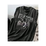 Bravebell Siyah Led Zeppelin Bisiklet Yaka Yıkamalı Vintage Unisex Oversize Kolsuz Atlet