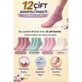 Bravie Çizgili Orta Konç Pamuklu Çorap 12'li Paket 252 Karma-2 Gül Kurusu, Açık Pembe, Su Yeşili, Ekru - 36 - 40 - Gümüş