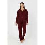 Bravie Luxury Soft Bordo Leopar Desenli Uzun Kollu Kadın Pijama Takımı – Büyük Beden 3002