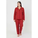 Bravie Luxury Soft Kırmızı Ekose Desenli Uzun Kollu Kadın Pijama Takımı – Büyük Beden 3018